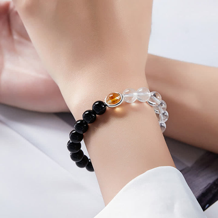 Buddha Stones Bracelet de protection en quartz clair et obsidienne noire - image 4