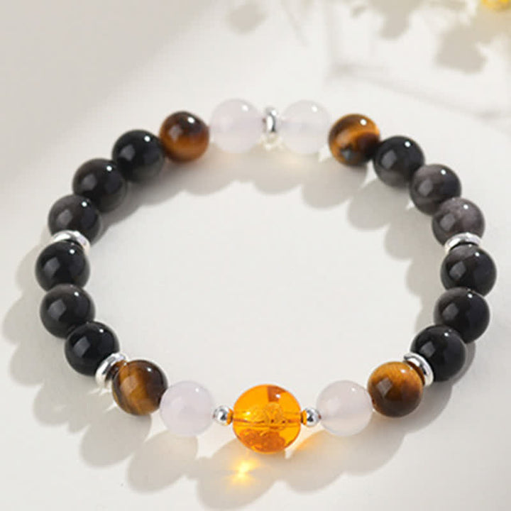 Buddha Stones Bracelet de protection en obsidienne argentée et cristaux naturels, symbole du zodiaque chinois - image 2