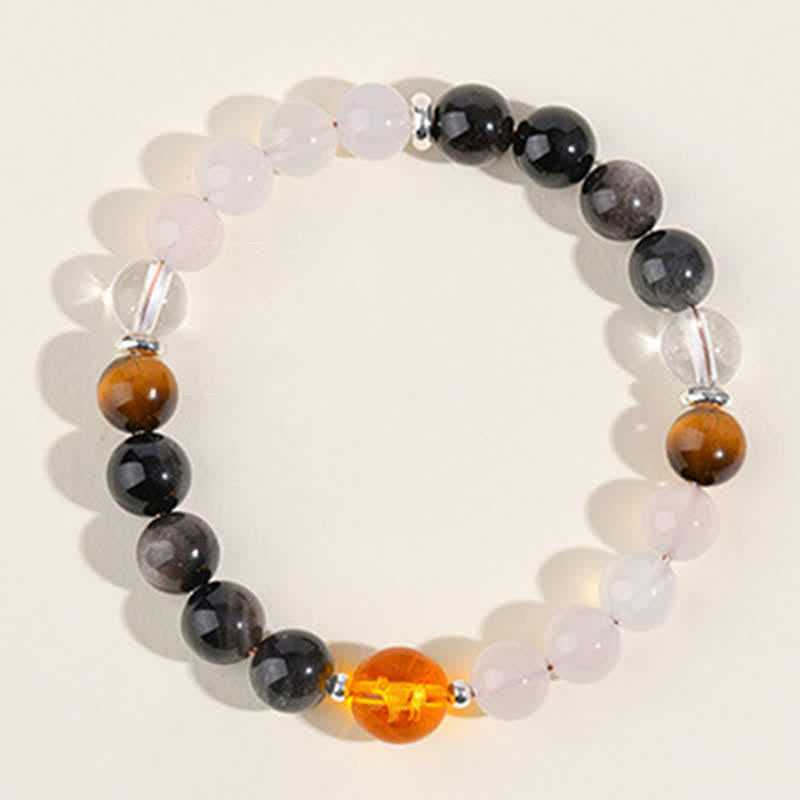 Buddha Stones Bracelet de protection en obsidienne argentée et cristaux naturels, symbole du zodiaque chinois - image 4