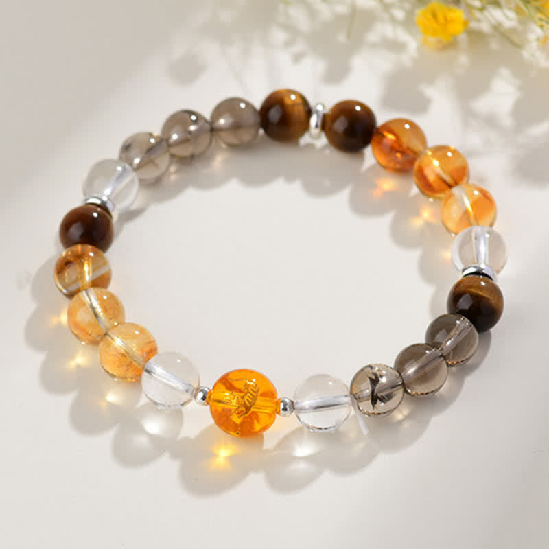 Buddha Stones Bracelet de protection en obsidienne argentée et cristaux naturels, symbole du zodiaque chinois - image 25