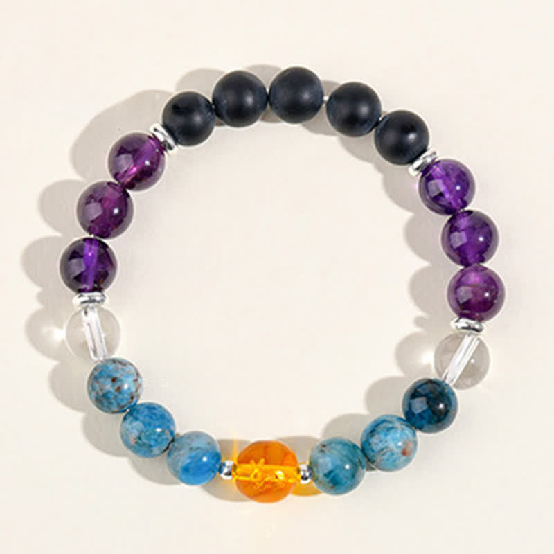 Buddha Stones Bracelet de protection en obsidienne argentée et cristaux naturels, symbole du zodiaque chinois - image 14