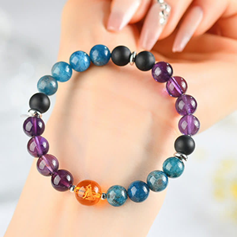 Buddha Stones Bracelet de protection en obsidienne argentée et cristaux naturels, symbole du zodiaque chinois - Chien (Tour de poignet : 15–16 cm) - image 44