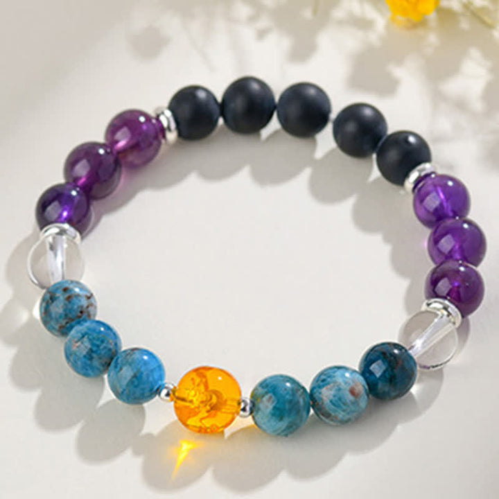Buddha Stones Bracelet de protection en obsidienne argentée et cristaux naturels, symbole du zodiaque chinois - image 15