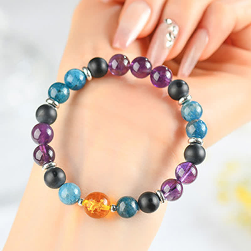 Buddha Stones Bracelet de protection en obsidienne argentée et cristaux naturels, symbole du zodiaque chinois - Dragon (Tour de poignet : 15–16 cm) - image 28
