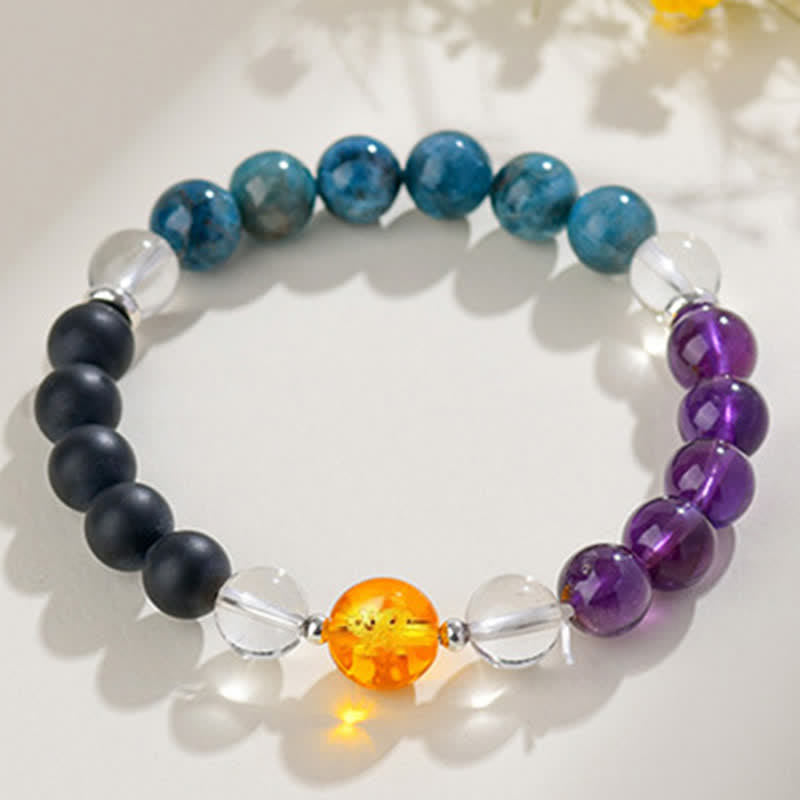 Buddha Stones Bracelet de protection en obsidienne argentée et cristaux naturels, symbole du zodiaque chinois - image 49
