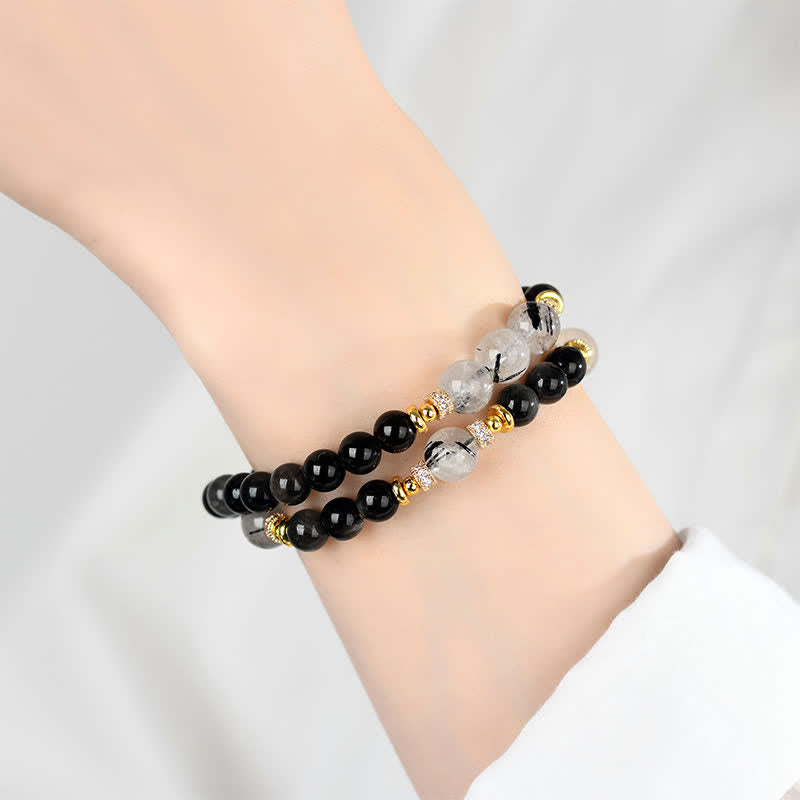Buddha Stones Bracelet apaisant double tour en obsidienne argentée naturelle - image 4