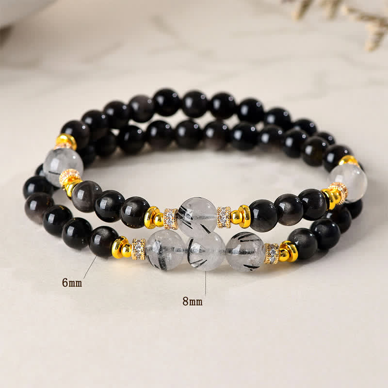 Buddha Stones Bracelet apaisant double tour en obsidienne argentée naturelle - image 3