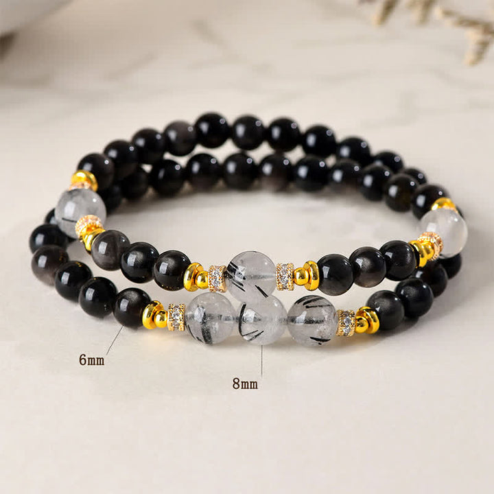Buddha Stones Bracelet apaisant double tour en obsidienne argentée naturelle - image 3