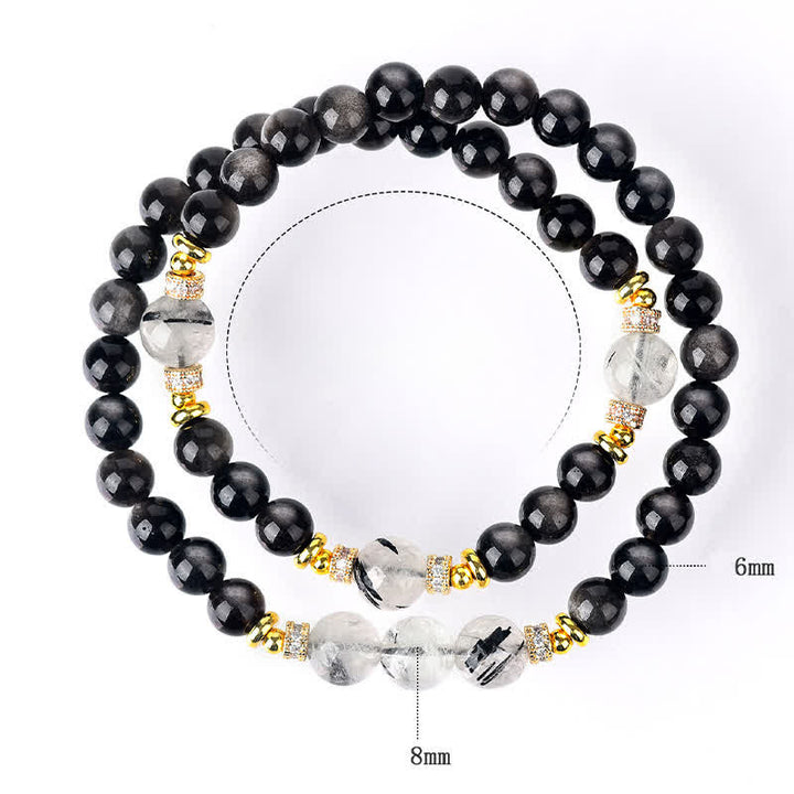 Buddha Stones Bracelet apaisant double tour en obsidienne argentée naturelle - image 8
