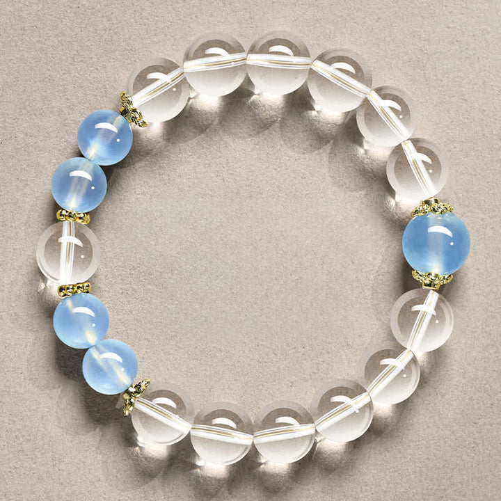 Buddha Stones Bracelet de guérison en perles de quartz clair naturel - Aigue-marine en quartz clair de 10 mm (tour de poignet : 16–17 cm) - image 8