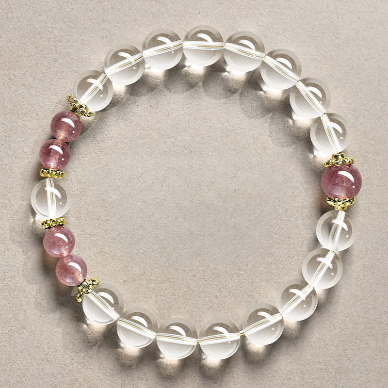 Buddha Stones Bracelet de guérison en perles de quartz clair naturel - Quartz fraise transparent de 8 mm (Tour de poignet : 15–16 cm) - image 9