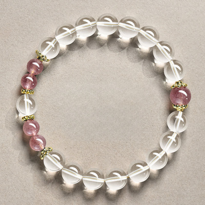 Buddha Stones Bracelet de guérison en perles de quartz clair naturel - Quartz fraise transparent de 8 mm (Tour de poignet : 15–16 cm) - image 9