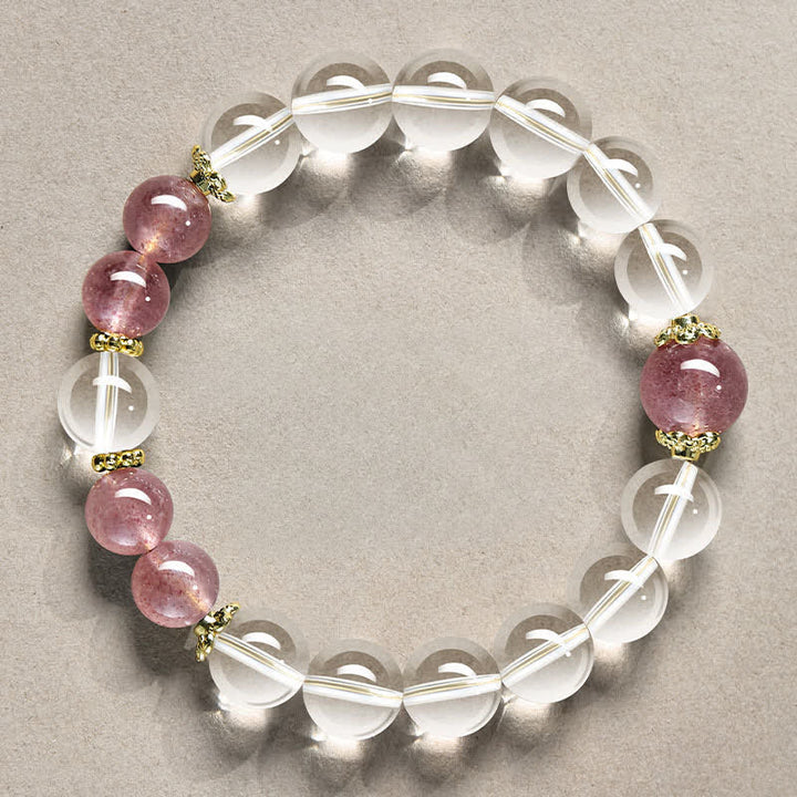 Buddha Stones Bracelet de guérison en perles de quartz clair naturel - Quartz fraise transparent de 10 mm (Tour de poignet : 16–17 cm) - image 10