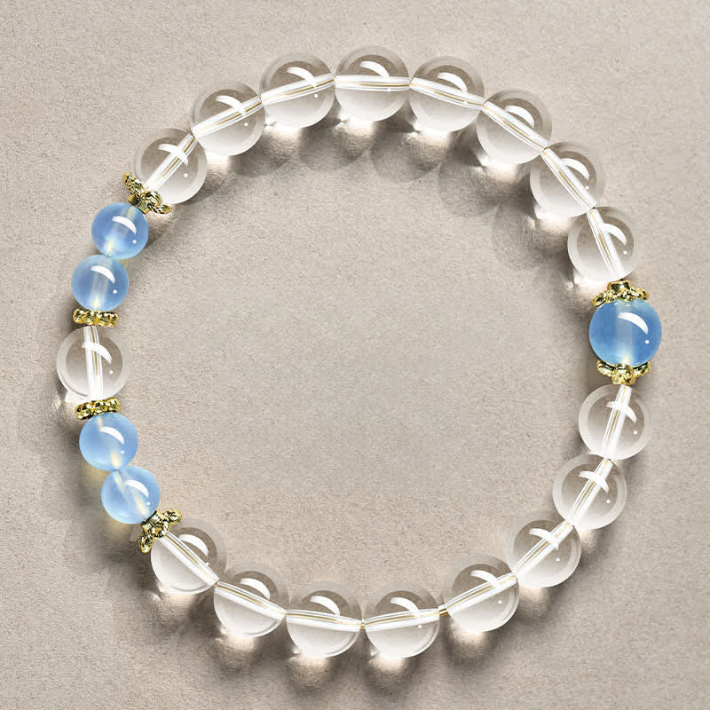 Buddha Stones Bracelet de guérison en perles de quartz clair naturel - Aigue-marine en quartz clair de 8 mm (tour de poignet : 15–16 cm) - image 7