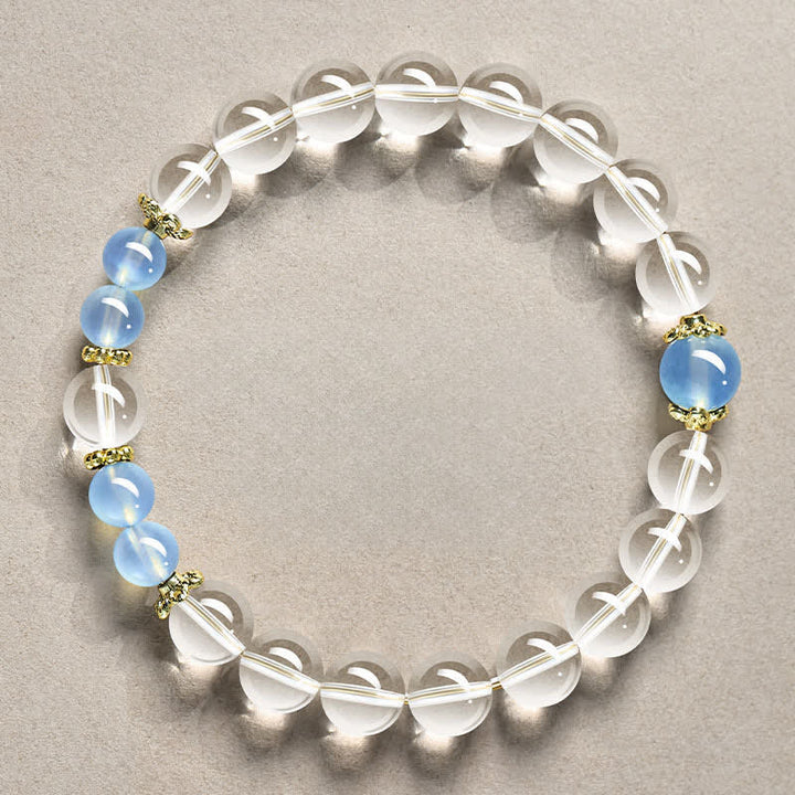 Buddha Stones Bracelet de guérison en perles de quartz clair naturel - Aigue-marine en quartz clair de 8 mm (tour de poignet : 15–16 cm) - image 7