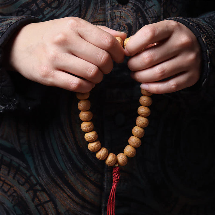 Buddha Stones Mala de poignet tibétain à pompon gravé, orné de la sagesse de l'œil de phénix et de Bodhi - image 2
