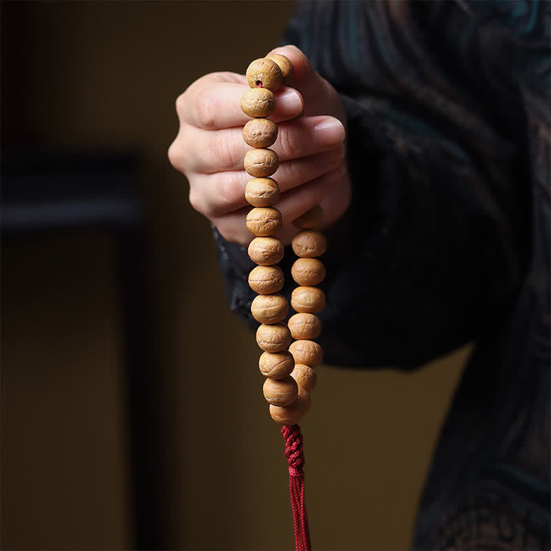 Buddha Stones Mala de poignet tibétain à pompon gravé, orné de la sagesse de l'œil de phénix et de Bodhi - image 3