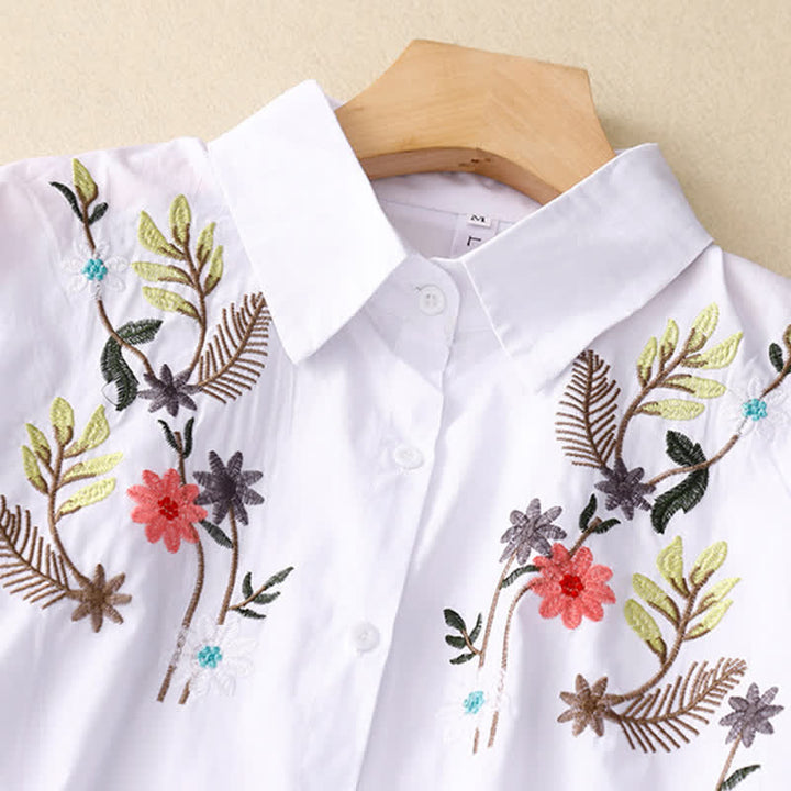 Buddha Stones Chemise à manches courtes pour femme, style bohème printemps-été, broderie florale - image 8
