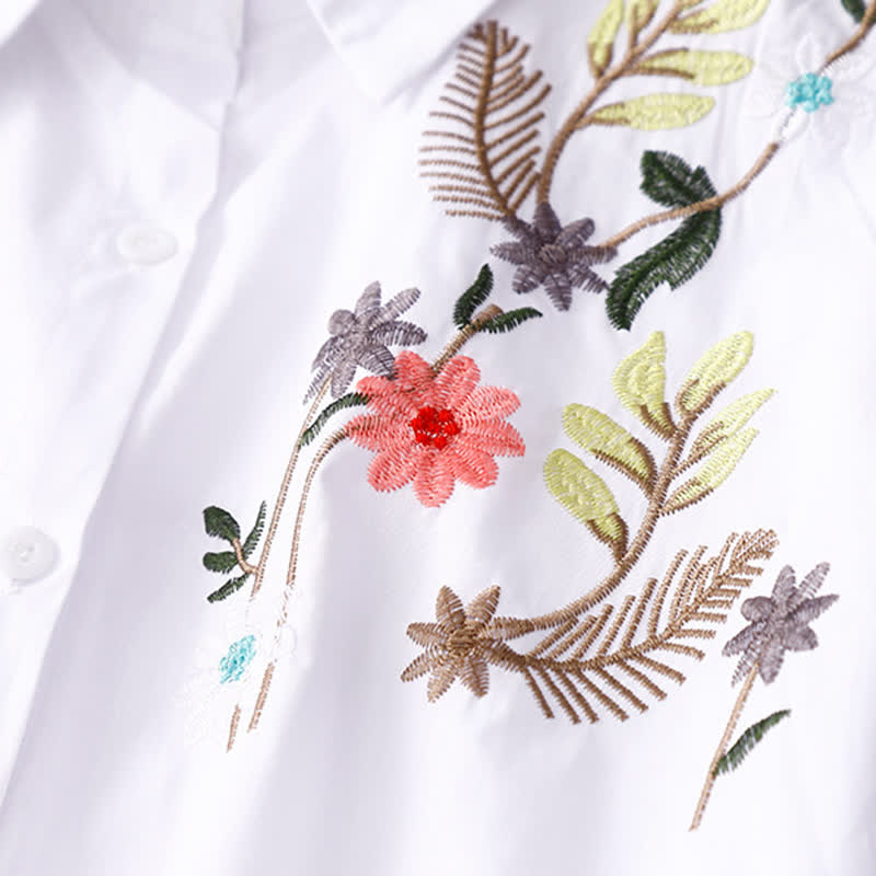 Buddha Stones Chemise à manches courtes pour femme, style bohème printemps-été, broderie florale - image 9