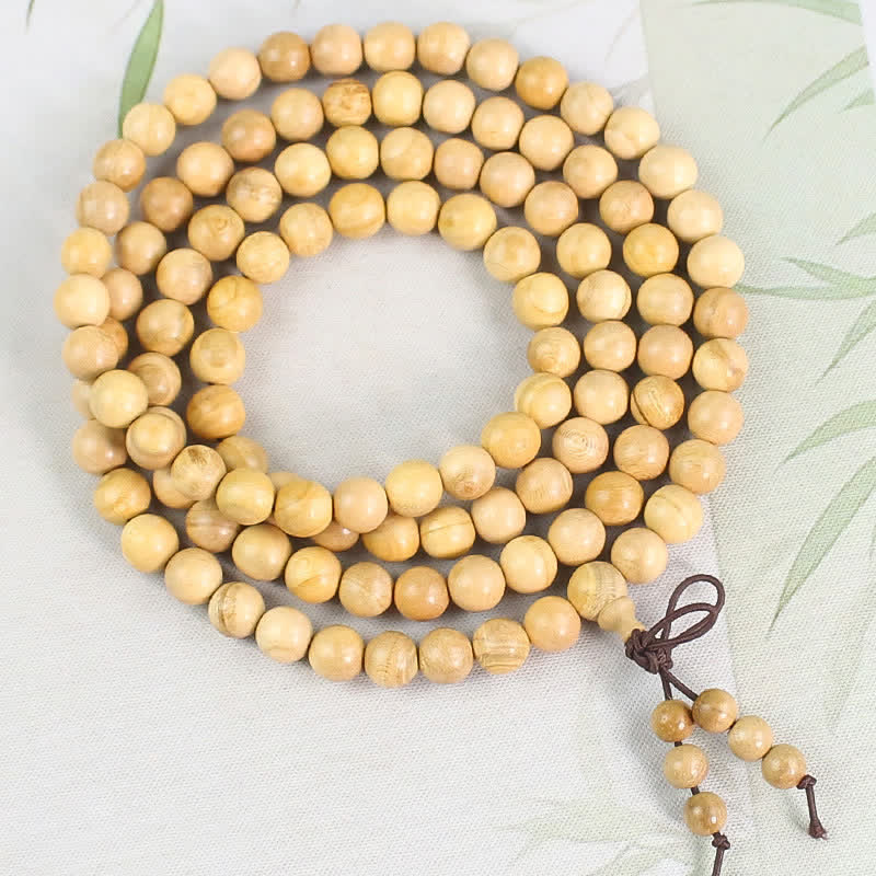 Buddha Stones Mala de 108 perles en bois de pêcher, poli à la main et noué, symbole de richesse - 8 mm - Nouvelles créations artisanales - Bois de pêcher (Protection♥Purification) - image 3