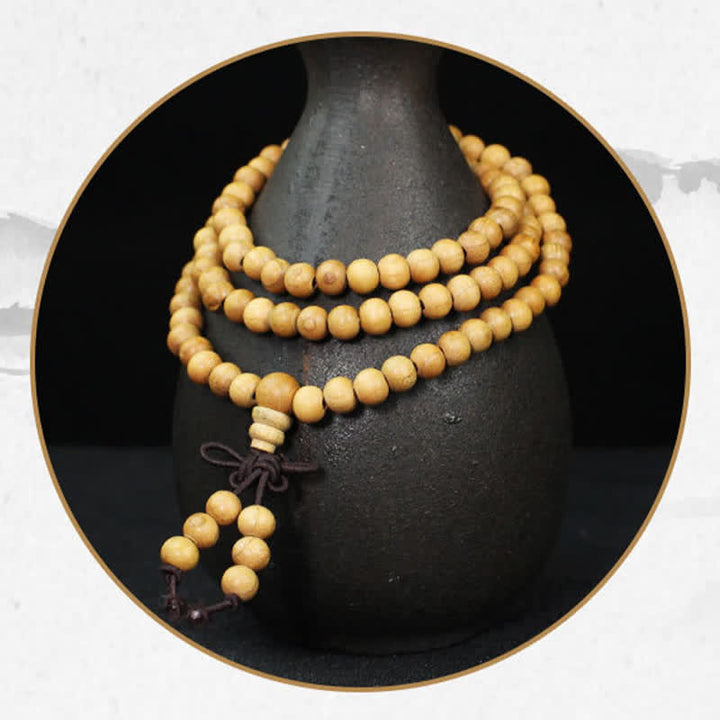 Buddha Stones Mala de 108 perles en bois de pêcher, poli à la main et noué, symbole de richesse - image 9