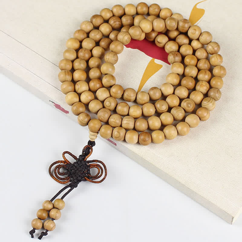 Buddha Stones Mala de 108 perles en bois de pêcher, poli à la main et noué, symbole de richesse - image 8