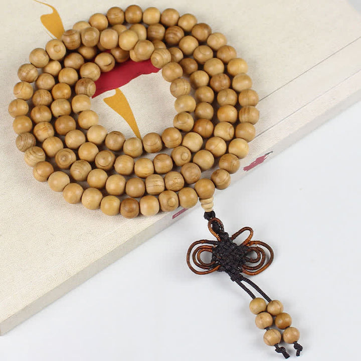 Buddha Stones Mala de 108 perles en bois de pêcher, poli à la main et noué, symbole de richesse - 10 mm - Normale - Bois de pêcher (Protection♥Purification) - image 2