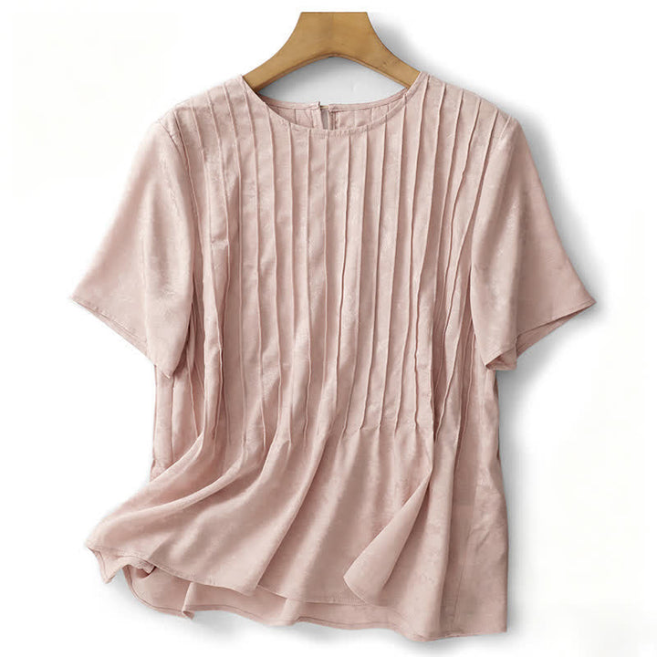 Buddha Stones T-shirts d'été élégants à manches courtes plissés pour femmes - Rose clair - US6，UK/AU10，EU38 (XL) - image 0