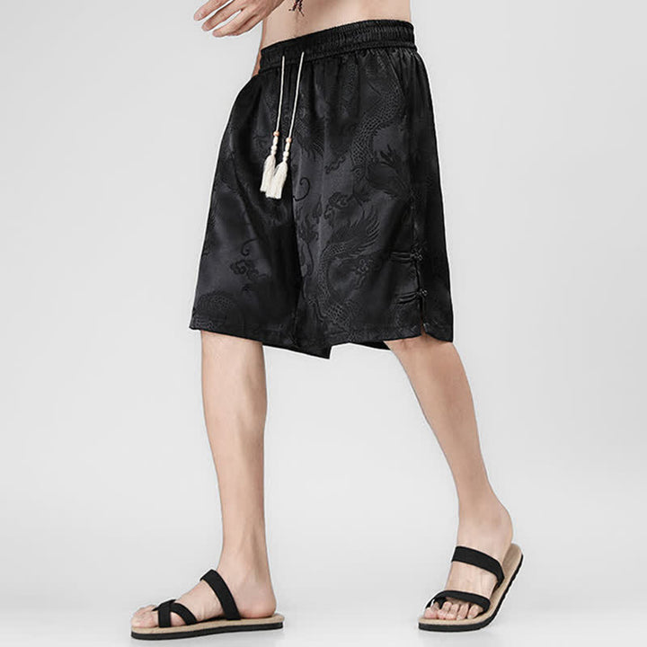 Buddha Stones Short d'été pour homme avec cordon de serrage, boutons latéraux en forme de grenouille et poches - image 9