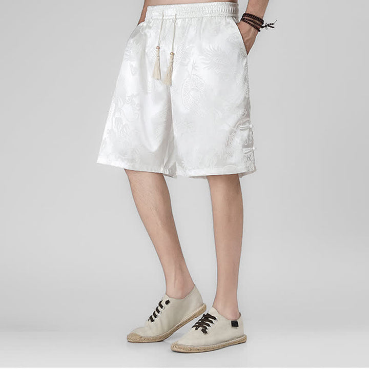 Buddha Stones Short d'été pour homme avec cordon de serrage, boutons latéraux en forme de grenouille et poches - Blanc - US/UK/AU46，EU56 (5XL) - image 10