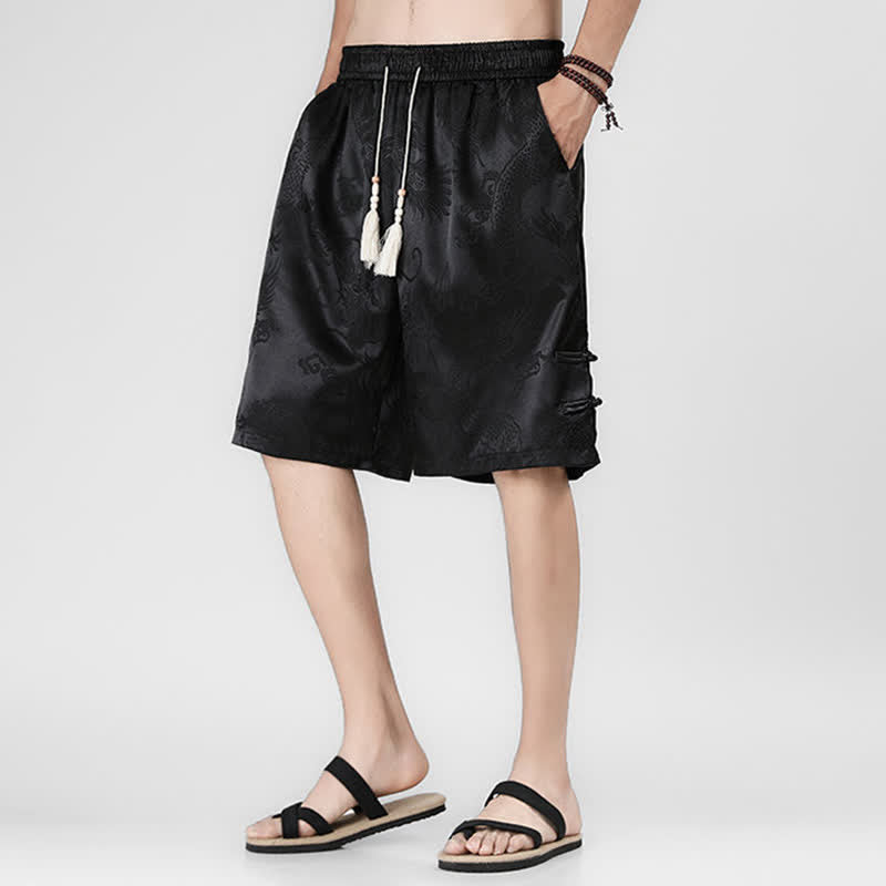 Buddha Stones Short d'été pour homme avec cordon de serrage, boutons latéraux en forme de grenouille et poches - image 4