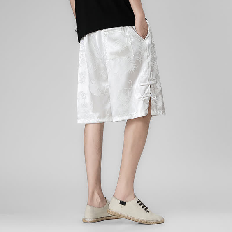 Buddha Stones Short d'été pour homme avec cordon de serrage, boutons latéraux en forme de grenouille et poches - image 12