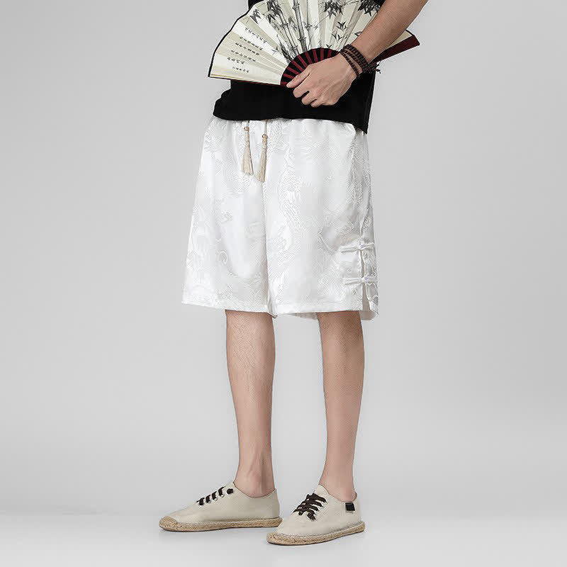 Buddha Stones Short d'été pour homme avec cordon de serrage, boutons latéraux en forme de grenouille et poches - image 17