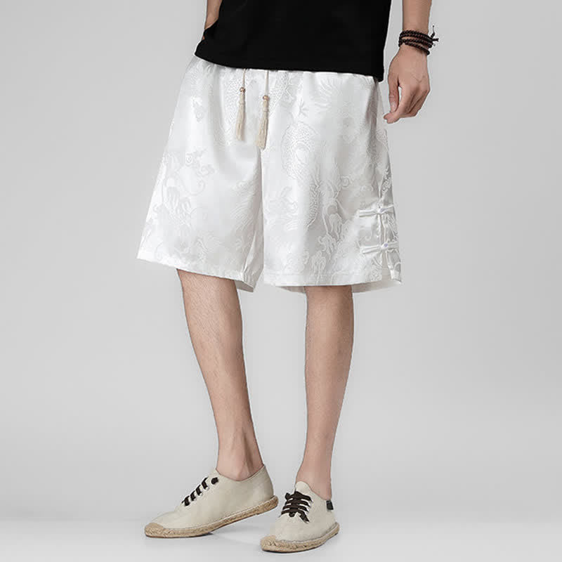 Buddha Stones Short d'été pour homme avec cordon de serrage, boutons latéraux en forme de grenouille et poches - image 15