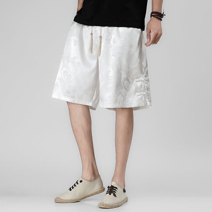 Buddha Stones Short d'été pour homme avec cordon de serrage, boutons latéraux en forme de grenouille et poches - image 15