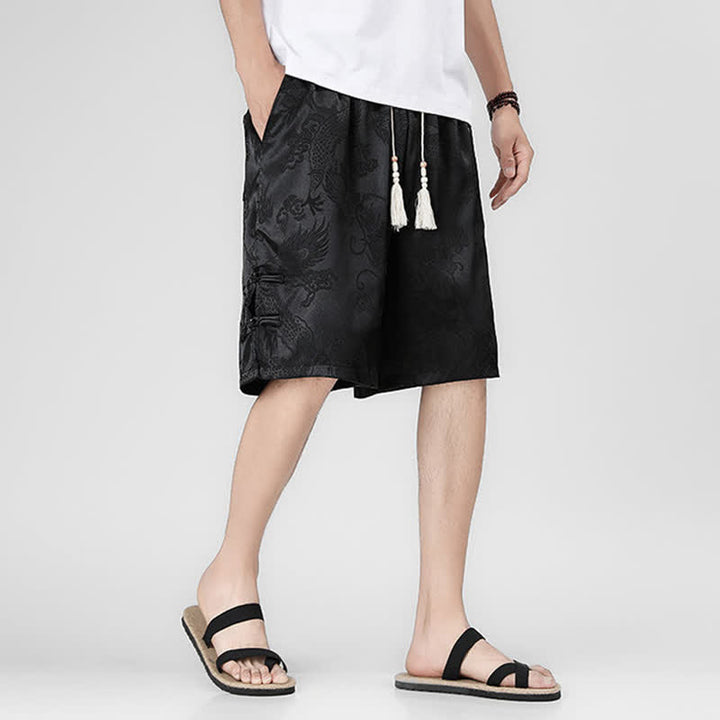 Buddha Stones Short d'été pour homme avec cordon de serrage, boutons latéraux en forme de grenouille et poches - image 7