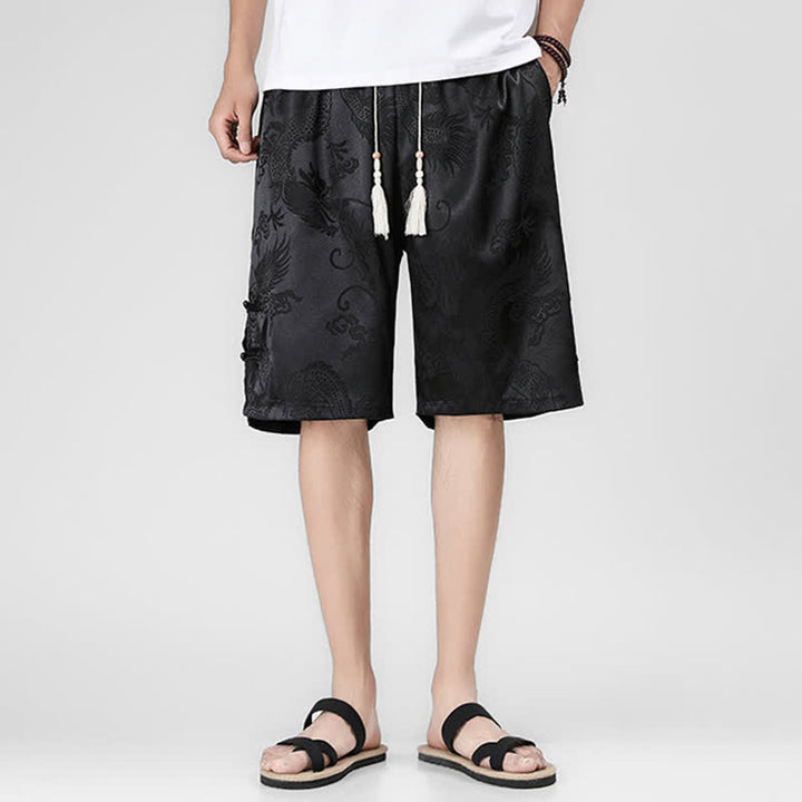 Buddha Stones Short d'été pour homme avec cordon de serrage, boutons latéraux en forme de grenouille et poches - image 3