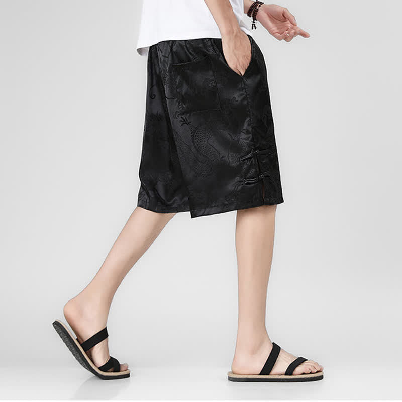 Buddha Stones Short d'été pour homme avec cordon de serrage, boutons latéraux en forme de grenouille et poches - image 8