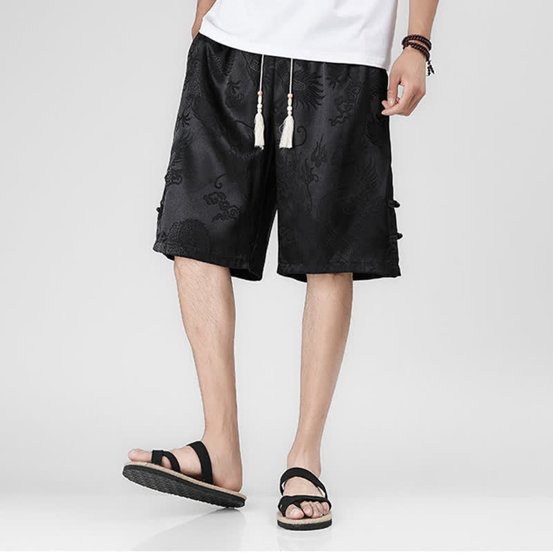 Buddha Stones Short d'été pour homme avec cordon de serrage, boutons latéraux en forme de grenouille et poches - image 5