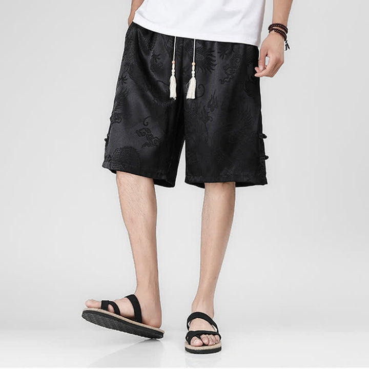 Buddha Stones Short d'été pour homme avec cordon de serrage, boutons latéraux en forme de grenouille et poches - image 5