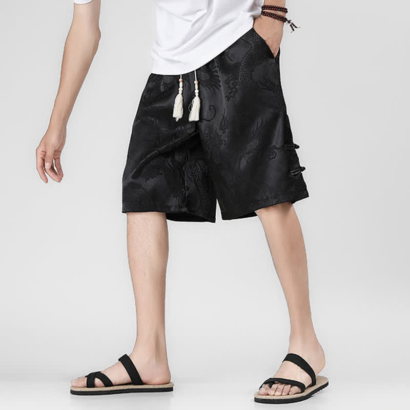 Buddha Stones Short d'été pour homme avec cordon de serrage, boutons latéraux en forme de grenouille et poches - image 6