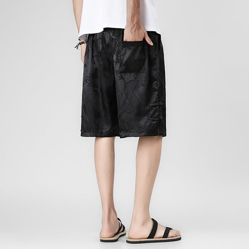 Buddha Stones Short d'été pour homme avec cordon de serrage, boutons latéraux en forme de grenouille et poches - image 2