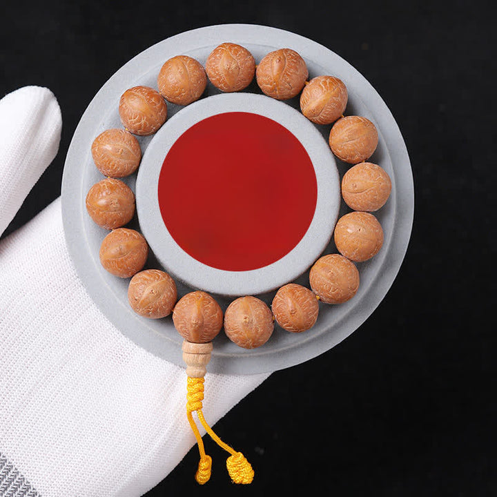 Buddha Stones Mala ethnique sculptée à la main représentant l'œil de phénix et la sagesse de Bodhi - Mala de poignet en forme de tonneau d'œil de phénix - 14 mm - Œil de Phénix Bodhi (Protection ♥ Sagesse) - image 2