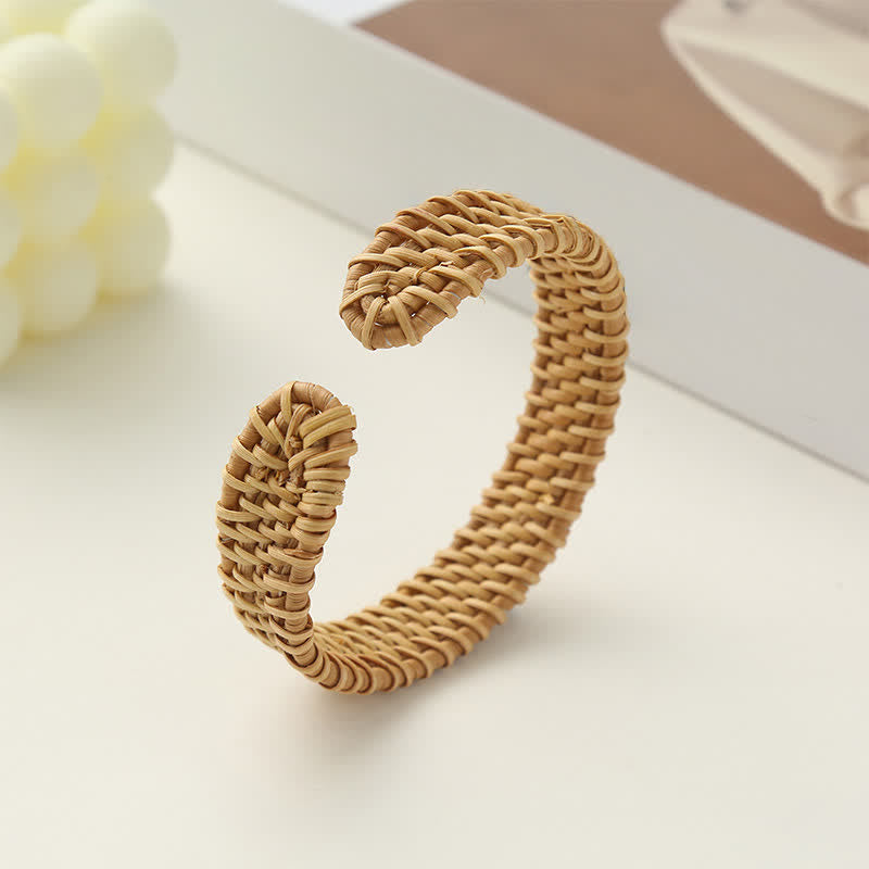 Buddha Stones Bracelet manchette bohème en rotin naturel tissé à la main - image 3