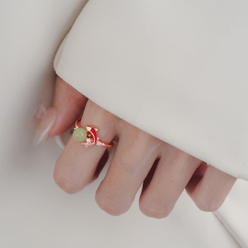 Buddha Stones Bague ouverte ajustable inspirée des perles et des poissons koi en cuivre - image 13