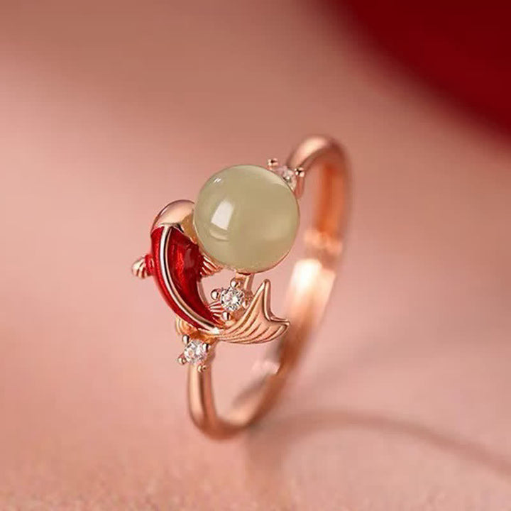 Buddha Stones Bague ouverte ajustable inspirée des perles et des poissons koi en cuivre - image 4