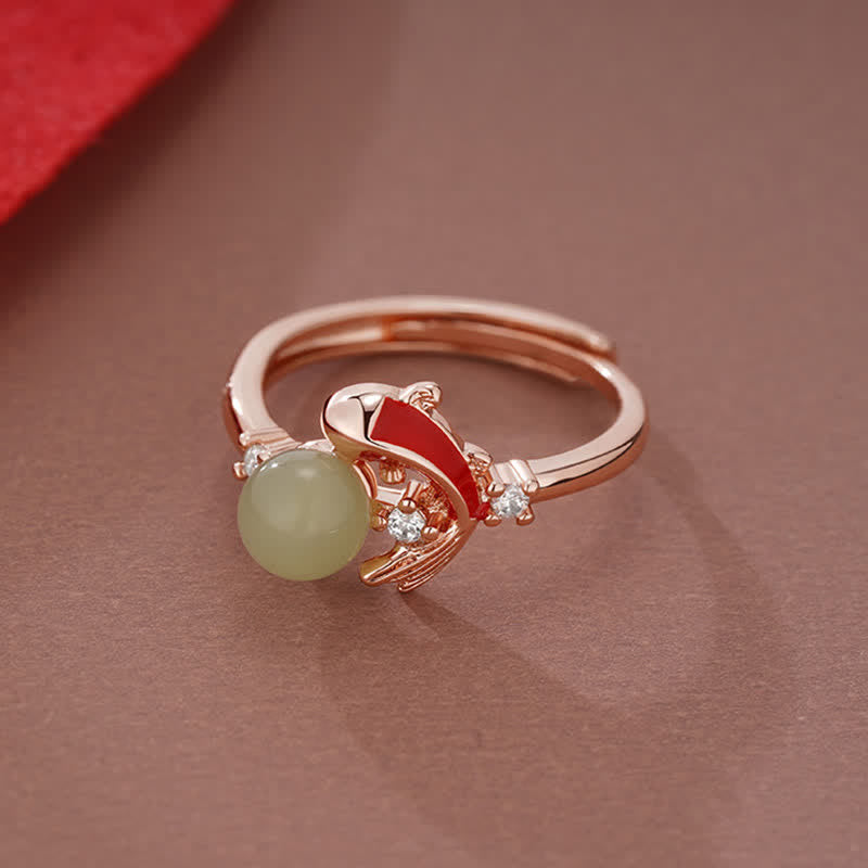 Buddha Stones Bague ouverte ajustable inspirée des perles et des poissons koi en cuivre - image 7
