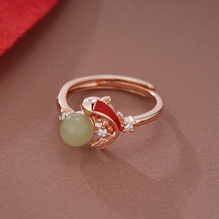 Buddha Stones Bague ouverte ajustable inspirée des perles et des poissons koi en cuivre - image 7