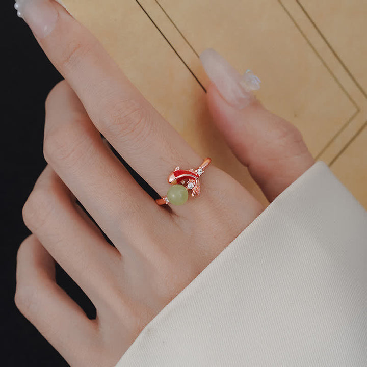 Buddha Stones Bague ouverte ajustable inspirée des perles et des poissons koi en cuivre - image 17