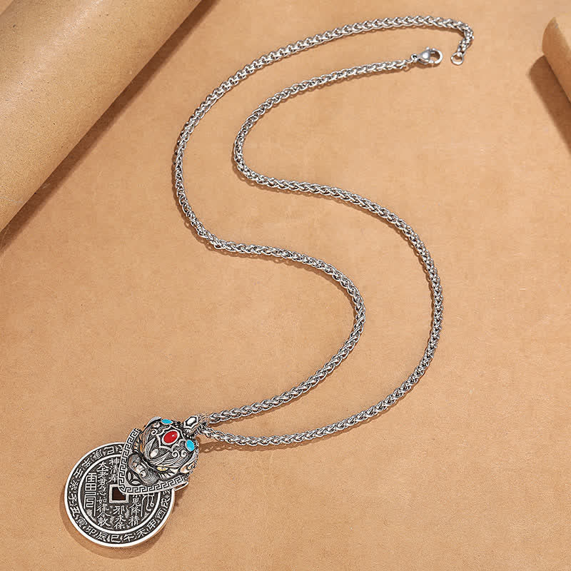 Buddha Stones Collier vintage en cuivre émaillé PiXiu, symbole de richesse chinoise - image 2